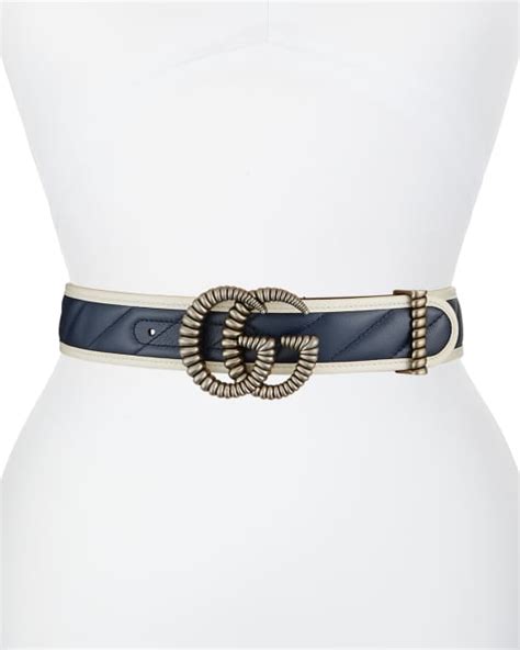 GucciDiagonal Quilted Leather Belt w/ Torchon Double G Buckle.